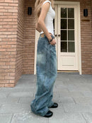 Casual Wide Leg Jeans with Retro Patchwork Design