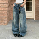 Casual Wide Leg Jeans with Retro Patchwork Design
