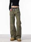 Ripped Cargo Jeans Straight Logging Casual Trousers