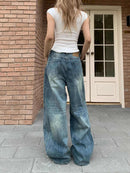 Casual Wide Leg Jeans with Retro Patchwork Design