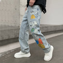 Jeans Fashion Print Loose Straight Trousers