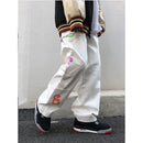 Letter Embroidery Personality All-match Black Jean